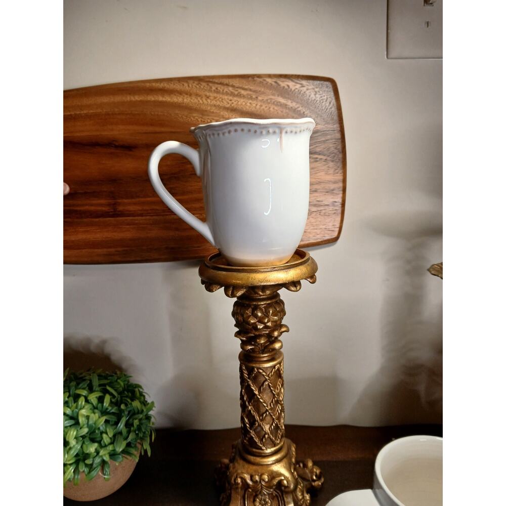 JCPenney Home White Beaded Stoneware Coffee Mug Scalloped Rim